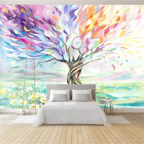 Papier Peint Intissé Arbre Coloré 200 x 140 cm Moderne, Tableau Mural Panoramique, Photo Murale pour Salon et Chambre, Fond Décor TV