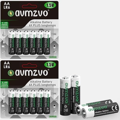 avmzvo Batterie AA, LR6 1,5 V alcaline, 12 pezzi, potenza durevole, potente, può essere utilizzata per giocattoli, sveglia e altri dispositivi elettronici