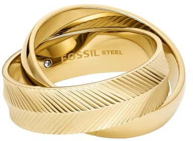 Fossil Damenring Harlow Interlocking Links Edelstahl goldfarben, JF048067108