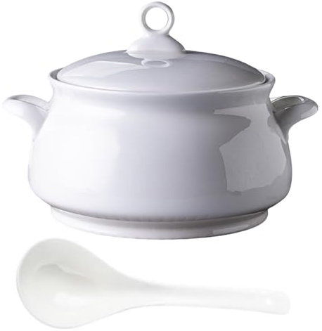 Vnook Soupière en céramique blanche avec couvercle et poignées, bols de service en porcelaine de grande capacité for les fêtes, les dîners en famille