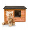 QLS Katzenhaus aus Holz 53x39 cm mit Matratze Isoliert Montiert Winterfest (Kastanienbraun, 53x39cm)