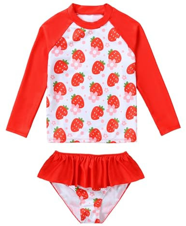Niña Traje de Baño 2 Piezas Top Manga Larga + Braguita de Bikini Rash Guard protección Solar UV Bañadores 9-10 años