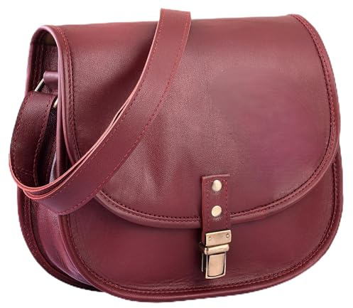Urban Leather Saddle Shoulder Crossbody Taschen für Damen, Vintage Handgefertigte Echtledertasche Handtaschen, Damen Sling Cross Body Satteltasche Geldbörsen, 25,4 cm, Burgunderrot