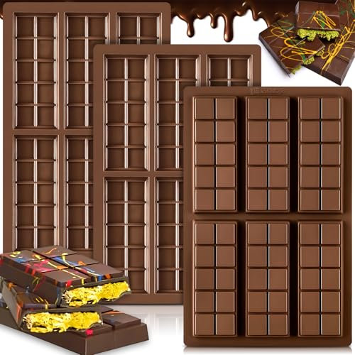 Vautvis 3 Piezas Moldes Chocolate, Molde Tableta Chocolate, Silicona Moldes para Chocolate para Rellenar Las Barras De Chocolate De Pistacho, Chocolate Hágalo Usted Mismo