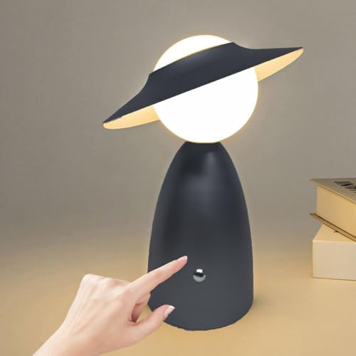 LOGT Figur Tischlampe mit Touch Dimmbare LED Akku Tischleuchte Kabellos Pilz Lampe Art Deco Nachttischlampe USB Aufladbar Tragbar Nachtlicht 3 Farbmodi Pilzlampe für Schlafzimmer Wohnzimmer,Grau
