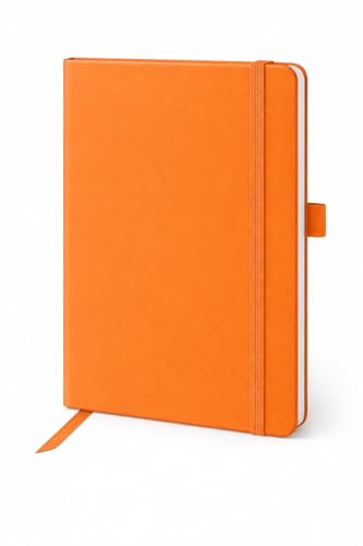 Top Sale A5 Soft Cover 160 Pages (80 Sheets) Lined Notebook with Elastic Closure Band, Pen Holder and Matching Ribbon Marker (Orange)