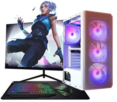 ASC Ryzen Gaming PC Bundle, AMD Ryzen 5 4500, GT 1030 2GB Graphics, 16GB RAM, 256GB SSD + 1TB HDD, 500W 80+ PSU, WiFi, Windows 11, White 6 Fan RGB Case, 22 Monitor