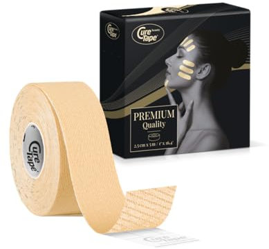 CureTape Kinesiologisches Beauty-Tape | Anti-Falten-Gesichtsband | Gesichtsdehnungsband zum Straffen, Straffen und Straffen der Haut (Hellbeige, 2,54 cm x 4,81 m)