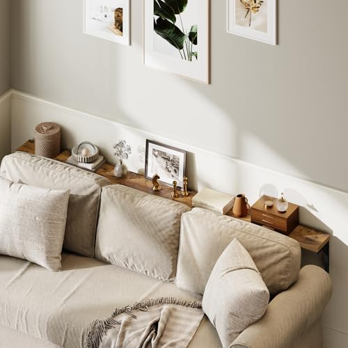 YATINEY CT10L2BR schmaler langer Konsolentisch, Sofatisch hinter der Couch, wandmontiert, schwebender Eingangstisch, Regale für Wohnzimmer, Eingangsbereich, Flur, rustikales Braun und Schwarz, 150 cm