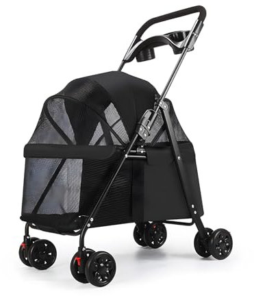 kamulouk Hunderebuggy MIT 4 Räder Hund, Hoderewagen für Outdoor -Heiz Schwarz