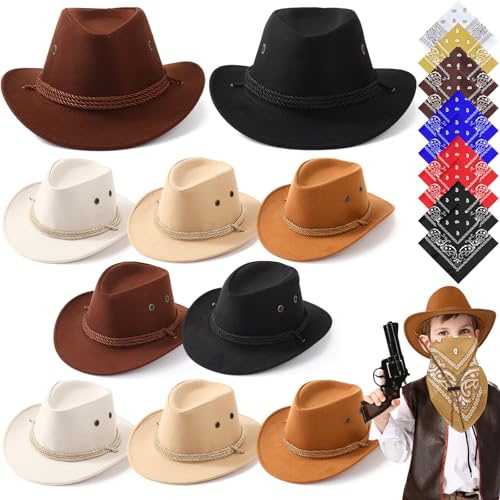 Unittype 20 Pcs Western Costume Cowboy Hats Bulk, Brown Series