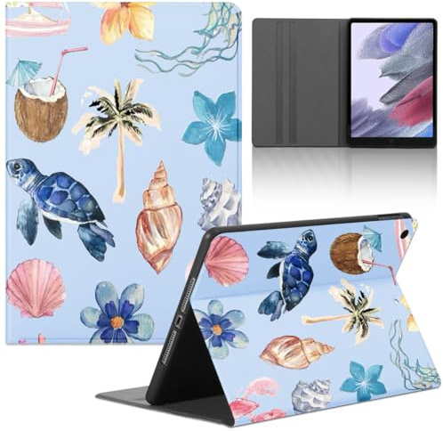 Tablet Hülle für Fire HD 10 2017/Fire HD10 2019 10.1‘’, Muscheln Seesterne Quallen mit Aesthetic Sommerstil Muster Schutzhülle PU Leder Flip Protective Cover Stoßfest Verstellbar Ständer Tablet Case