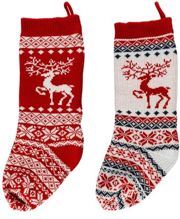 Lotsdonxia 2 Pcs Knitted Christmas Stockings - 19 Inch Personalised Xmas Hanging Sacks with Santa Reindeer Design for Fireplace, Tree Decorations, and Festive Gift Storage