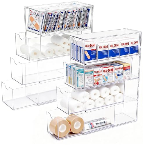2 Pack Band Aid Organizer, Acrylic Bandage Organizer with 4 Clear Drawers
