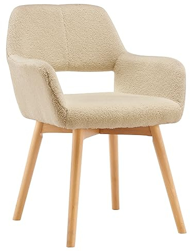YEEFY Mid-Century Modern Sessel mit Holzbeinen – gepolsterter Schreibtischstuhl ohne Räder als Akzentstuhl für Wohnzimmer, Esszimmer, Schlafzimmer & Heimbüro (Wolle Hellkhaki,1 Stück)