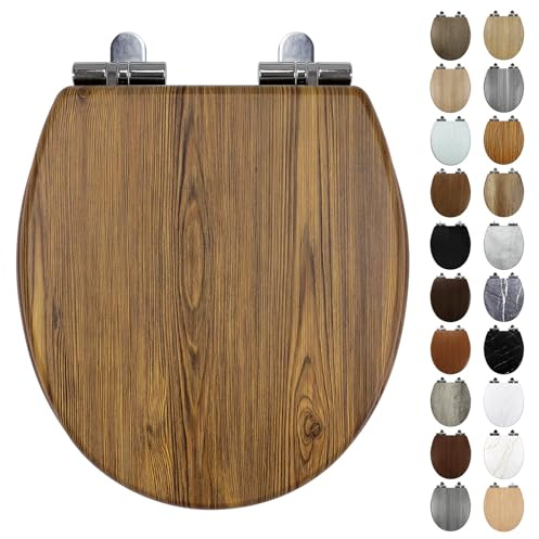 Fanmitrk Premium Toilet Seat Wooden Soft Close, Heavy Duty O-Shape Toilet Seat with Adjustable Strong Zinc Alloy Hinges, Comfortable, Durable, Easy Cleaning (17-J3404)