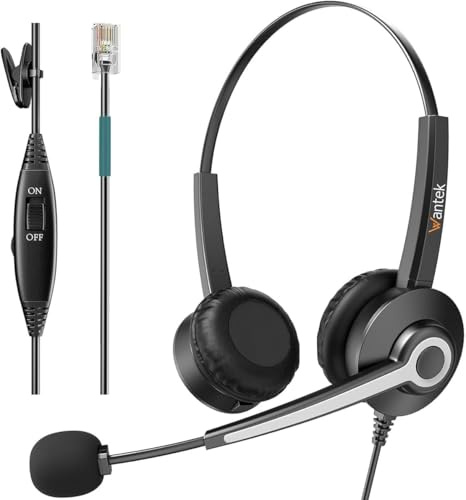 Wantek Telefon Headset Mono mit Noise Cancelling Mikrofon, Lautstärkeregler, Call Center Kopfhörer für Festnetztelefone ShoreTel Polycom NEC Nortel Norstar Meridian Siemens ROLM