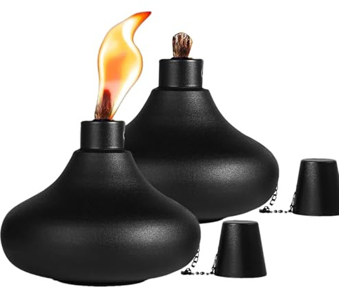 Torce Da Tavolo Alla Citronella - Set Di 2 Torce Ricaricabe In Metallo, Bruciatore A Olio In Acciaio Inossidabele, Decorative | Per La Casa, Cortile, Il Patio, La Terrazza, IsGi
