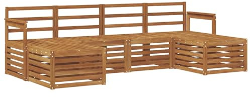 vidaXL Sofagarnituren 6 pcs Natur Massivholz Akazie, Outdoor-Sofa, modernes Gartenmöbel, langlebiges Ecksofa, Terrasse Lounge, Sitzgruppe für die Veranda