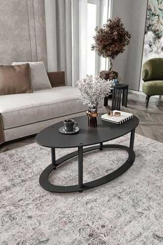 Hanah Home Modern Black Coffee Table, 60 x 40 x 38 cm | 100% MDF with Compressed Kraft Legs | Sleek Design for Contemporary Living Spaces