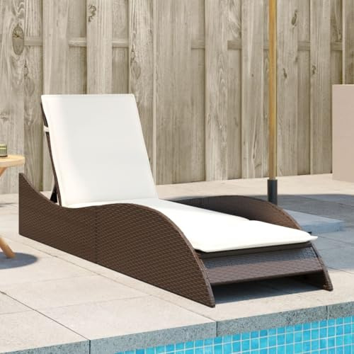 Massbinet Sonnenliege mit Auflage Gartensessel mit Liegefunktion Wetterfest Relaxsessel Verstellbar Relaxliege für Innen Gartenliege und Loungesessel Braun 60x205x73 cm Poly Rattan
