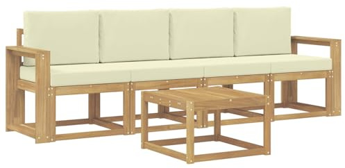 vidaXL Outdoor-Sofagarnitur mit Kissen 5 pcs Weiß und Creme, Garten, modernes Outdoor-Sofa, gemütliche Lounge-Sitzgruppe für Terrasse