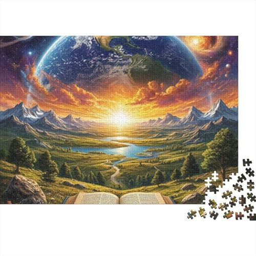 Cosmic Earth Landscape 1000 Pieces Jigsaw Puzzle Open Book Fantasy Art- Educational & Challenging Game for Adults 70x50cm/1000pcs
