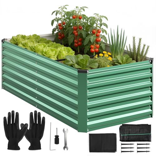 Jardinière surélevée en métal - 180 x 90 x 60 cm - Avec barres de support et filet de protection - Jardinière surélevée d'extérieur avec protection solaire - Jardinière ouverte en acier galvanisé pour