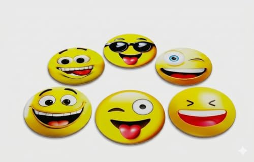 6er Set Emoji Untersetzer aus Holz - Lustige Smiley Untersetzer Deko 10cm Ø MU L687