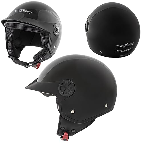 A-Pro Motorradhelm Quad Roller Offenes Jet Helm Custom ECE 22 06 Polierten Schwarz M