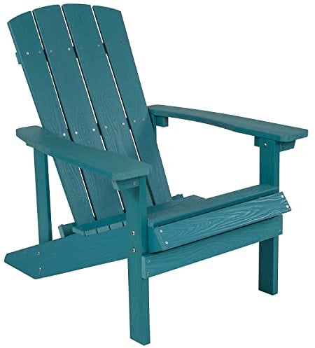 Flash Furniture allwettertauglicher Gartenstuhl – Gartensessel mit extra breiter Rückenlehne – Garten Liegestuhl mit Holzoptik für entspannte Stunden – Türkis