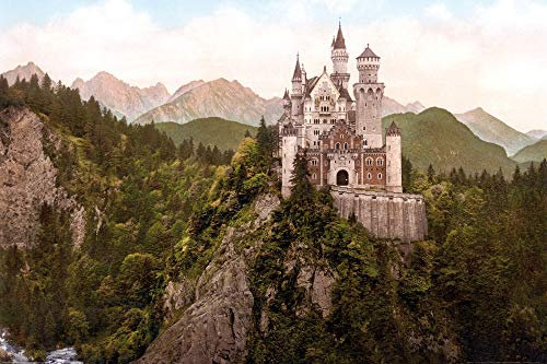 1art1 Schloß Neuschwanstein XXL Poster Das Märchenschloss Um 1900 Plakat | Bild 120x80 cm