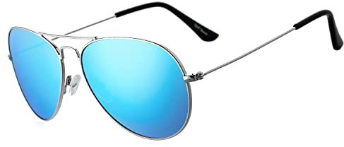 Rocf Rossini sonnenbrille damen polarisiert Pilotenbrille frauen Herren Super Licht verspiegelt Retro Linsen Unisex UV400 Schutz mit harter Box (Blau)