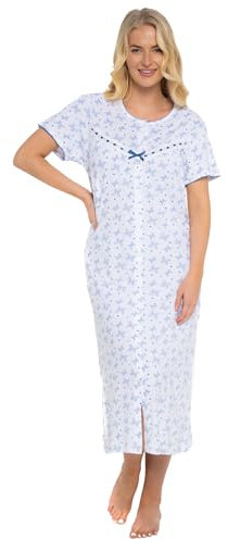 Ladies 100% Cotton Jersey Butterfly Print Button Through Coat Nightdress. Cerise, Navy Pink or Aqua. Sizes 8-10 12-14 16-18 20-22 24-26 (12-14, NAVY)