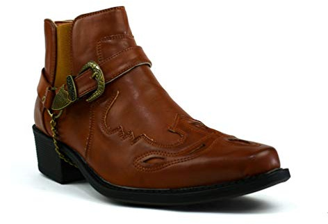 New Men Cuban Heel Chain Buckle Ankle Smart Boot UK Size 6-12 (UK 6, Tan)