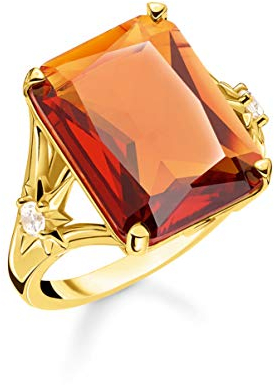 Thomas Sabo Damen Ring Stein Orange groß mit Stern 925 Sterling Silber TR2261-971-8