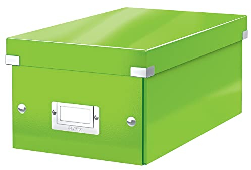 Leitz Click & Store kleine längliche Aufbewahrungsbox, DVD Aufbewahrung, Ideal als Geschenkbox mit Deckel, Stapelbox aus hochwertiger Hartpappe mit laminierter Oberfläche, Grün, 60420054