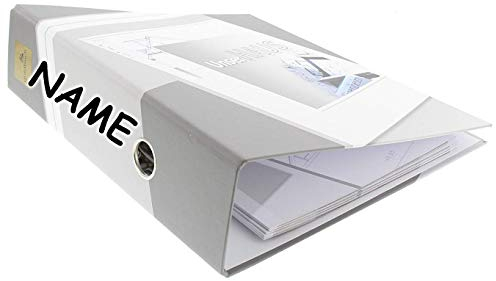 personalisiert mit Name - 33001 Ordner (A4, 28,5 cm x 32 cm, Unser Haus, 6,2 cm Rückenbreite, Kunstdruck) grau