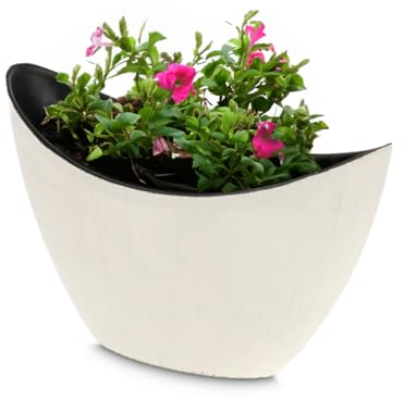 Ovale Pflanzschale für draußen in 24 cm - Hohe Vintage Schiff Deko-Schalen in creme-weiß als Blumen-Topf Pflanztopf - Jardiniere für Garten Balkon oder Friedhof als Grab-Schmuck