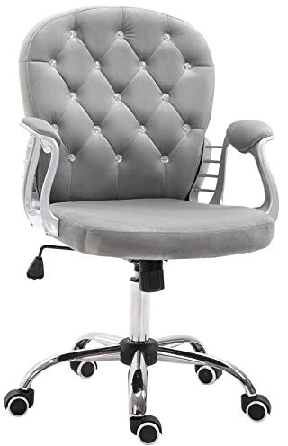 Vinsetto Bürostuhl, Ergonomisch Schreibtischstuhl mit Armlehne, Gepolsterter Rückenlehne, Höhenverstellbar Computerstuhl mit Velvetoptik, Drehstuhl für Home Office, Grau