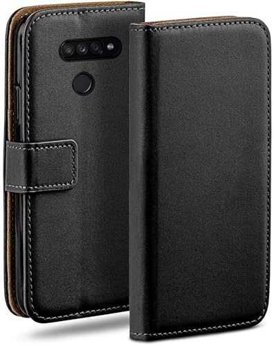 moex Book Case für LG K50s Handyhülle mit Kartenfach, Hülle klappbar 360 Grad Schutzhülle, Klapphülle Flip Case Cover, PU Leder Handytasche Lederhülle, Schwarz