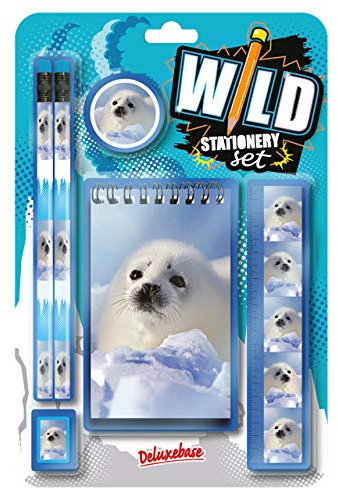 Wild Stationery Set - Seehund von Deluxebase. Diese niedlichen Stationären Schulsets für Mädchen enthalten 2 Bleistifte, Radiergummi, Spitzer, Lineal und Notizbuch