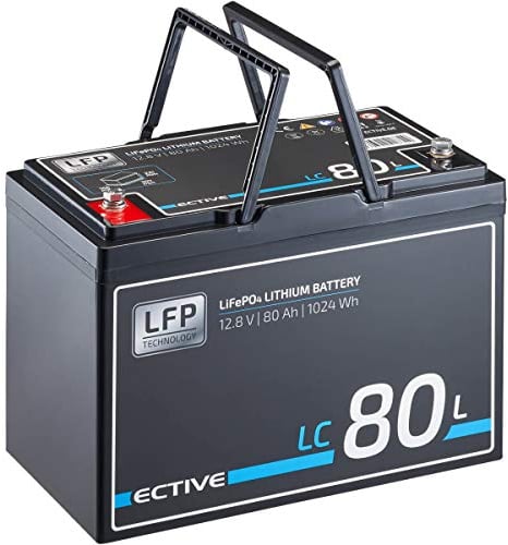 ECTIVE LiFePO4 Batterie LC80L - 12V, 80Ah, 1024Wh, mit BMS - Lithium-Eisenphosphat Versorgungsbatterie, Bootsbatterie, Solarbatterie, Aufbaubaterie für Wohnwagen, Wohnmobil, Camper