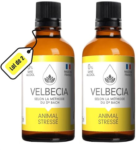 Velbecia® - Fleurs du Dr Bach Animal stressé 50 ml +1 OFFERT - SANS ALCOOL - Peur panique,comportement anxieux,angoisse,agitation,nervosité,chien,chat,cheval
