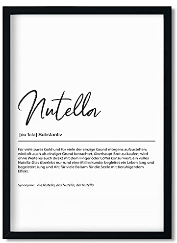 Urhome Kunstdruck Nutella Definition in DIN A3 A4 A5 - optional mit Rahmen Schwarz Weiß - Worterklärung wie im Duden Wandbild Wanddeko mit Spruch für Wohnung Familie Freunde Geschenk