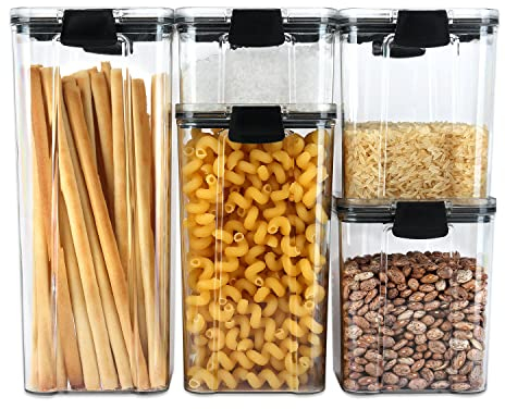 Schramm® 5 Stück Vorratsdosen Frischhaltedosen BPA frei Set 5 Größen in 3 Farben wählbar Kunststoff Gewürzdosen luftdicht Aufbewahrungsdosen, Farbe:schwarz