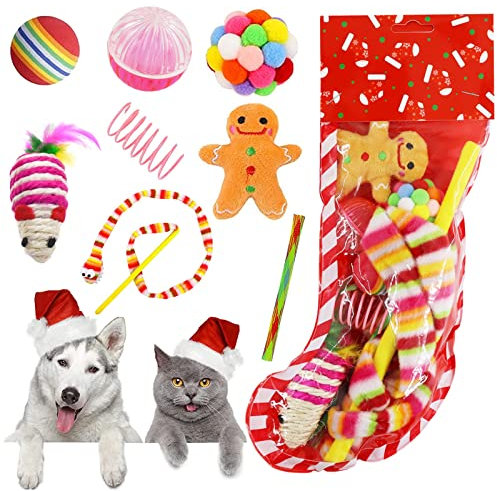 TaimeiMao 10 Stück Weihnachten Katze Spielzeug Set,Spielzeug Interaktive Katze Ball Spielzeug Mäuse Spielzeug Katze Teaser Zauberstab(Bunt)