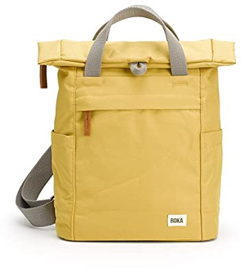 ROKA London Finchley A Medium Recycled Canvas (Flax) | Roll top backpack with spacious storage, padded laptop sleeve, side bottle pockets, secret pocket and adjustable straps