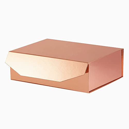 PACKGILO 1 scatola regalo grande color oro rosa con coperchio, 33 x 22 x 10 cm, scatola regalo rigida pieghevole con chiusura magnetica, scatola regalo riutilizzabile per vestiti (oro rosa lucido)