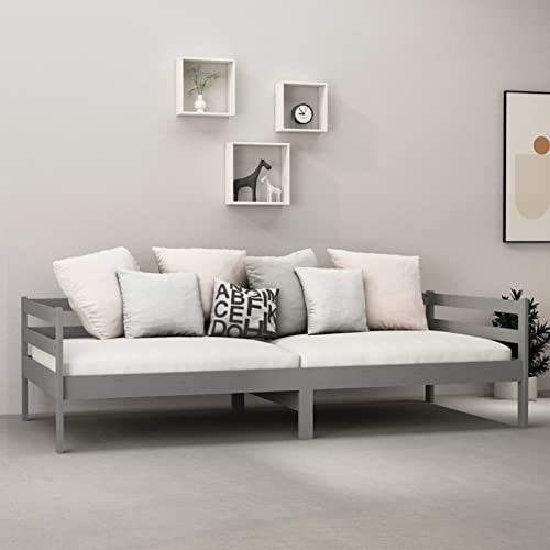 Tidyard Tagesbett Sofabett Schlafsofa Holzbett Lattensofa Massivholzbett Grau Kiefer Massivholz 90x200 cm